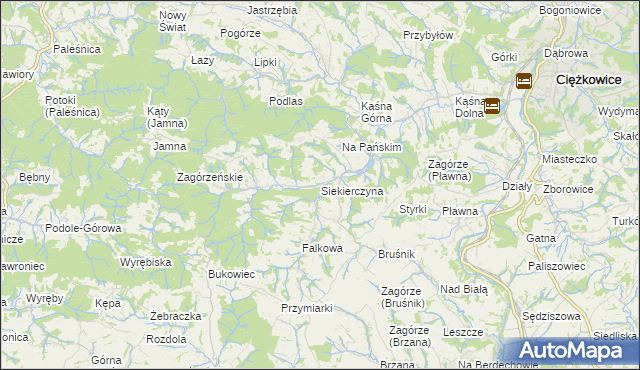 mapa Siekierczyna gmina Ciężkowice, Siekierczyna gmina Ciężkowice na mapie Targeo