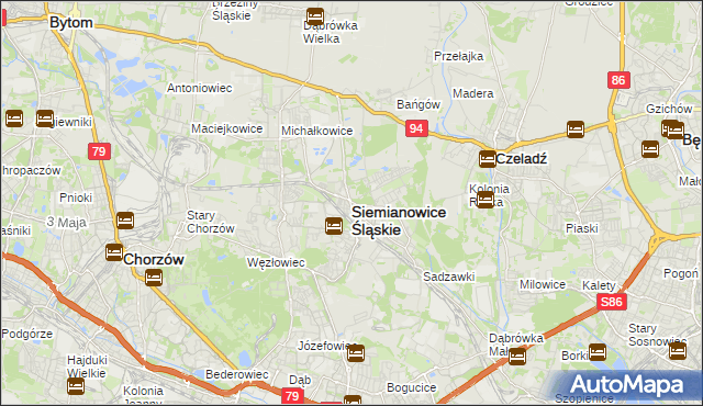 mapa Siemianowice Śląskie, Siemianowice Śląskie na mapie Targeo
