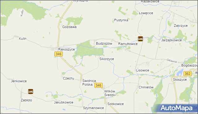 mapa Sikorzyce gmina Kostomłoty, Sikorzyce gmina Kostomłoty na mapie Targeo