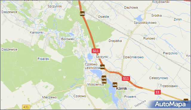 mapa Skrzynki gmina Kórnik, Skrzynki gmina Kórnik na mapie Targeo
