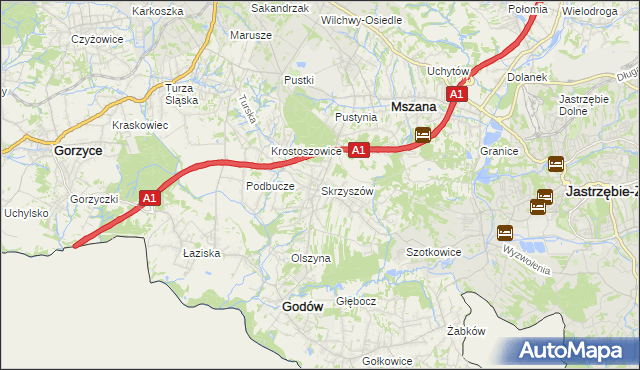 mapa Skrzyszów gmina Godów, Skrzyszów gmina Godów na mapie Targeo