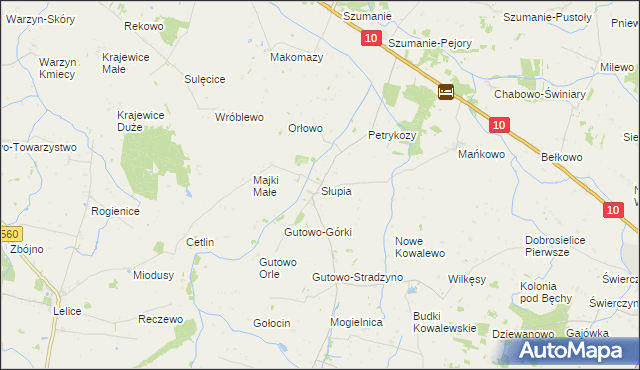 mapa Słupia gmina Zawidz, Słupia gmina Zawidz na mapie Targeo