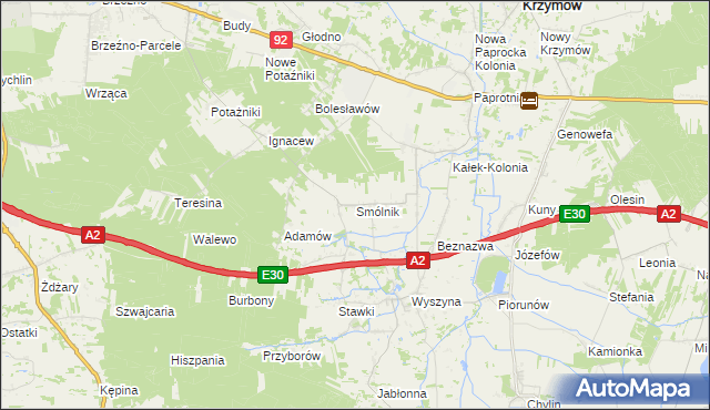 mapa Smólnik gmina Krzymów, Smólnik gmina Krzymów na mapie Targeo