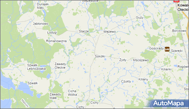 mapa Sokółki gmina Kowale Oleckie, Sokółki gmina Kowale Oleckie na mapie Targeo