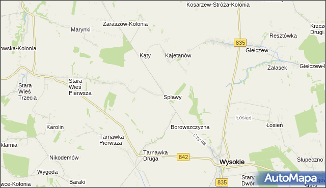 mapa Spławy gmina Wysokie, Spławy gmina Wysokie na mapie Targeo