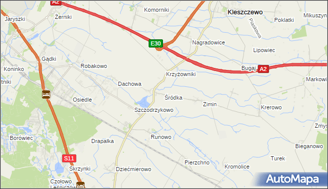 mapa Śródka gmina Kleszczewo, Śródka gmina Kleszczewo na mapie Targeo