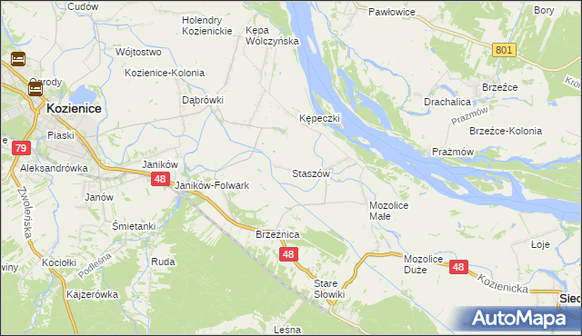 mapa Staszów gmina Kozienice, Staszów gmina Kozienice na mapie Targeo