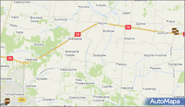 mapa Stradzew gmina Wola Krzysztoporska, Stradzew gmina Wola Krzysztoporska na mapie Targeo