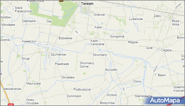 mapa Strumiany gmina Baranów, Strumiany gmina Baranów na mapie Targeo