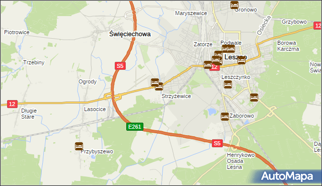 mapa Strzyżewice gmina Święciechowa, Strzyżewice gmina Święciechowa na mapie Targeo