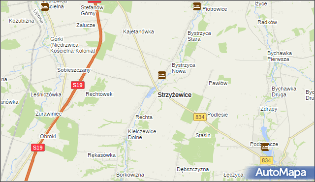 mapa Strzyżewice powiat lubelski, Strzyżewice powiat lubelski na mapie Targeo