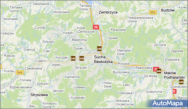 mapa Sucha Beskidzka, Sucha Beskidzka na mapie Targeo