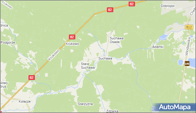 mapa Suchawa gmina Wyryki, Suchawa gmina Wyryki na mapie Targeo