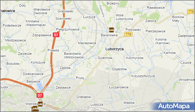 mapa Sulechów gmina Kocmyrzów-Luborzyca, Sulechów gmina Kocmyrzów-Luborzyca na mapie Targeo