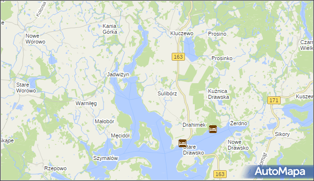 mapa Sulibórz gmina Czaplinek, Sulibórz gmina Czaplinek na mapie Targeo