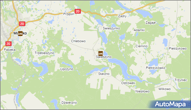 mapa Świeszyno gmina Miastko, Świeszyno gmina Miastko na mapie Targeo