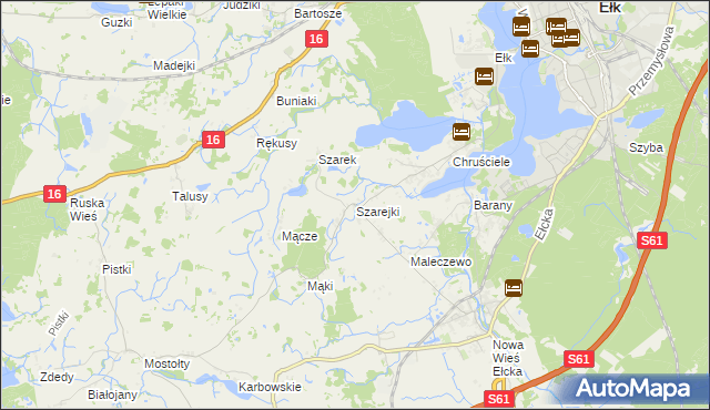 mapa Szarejki gmina Ełk, Szarejki gmina Ełk na mapie Targeo