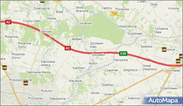 mapa Szczawin gmina Zgierz, Szczawin gmina Zgierz na mapie Targeo