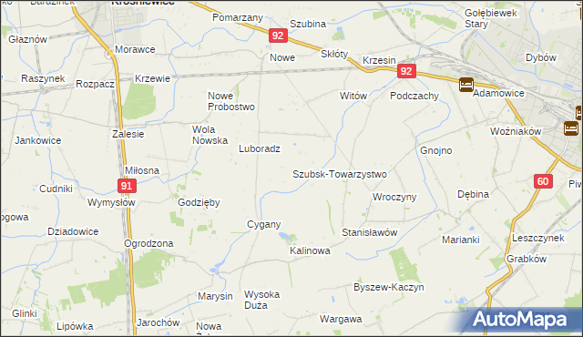 mapa Szubsk-Towarzystwo, Szubsk-Towarzystwo na mapie Targeo