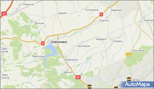 mapa Szymanów gmina Dobromierz, Szymanów gmina Dobromierz na mapie Targeo