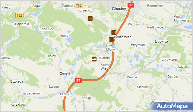 mapa Tokarnia gmina Chęciny, Tokarnia gmina Chęciny na mapie Targeo