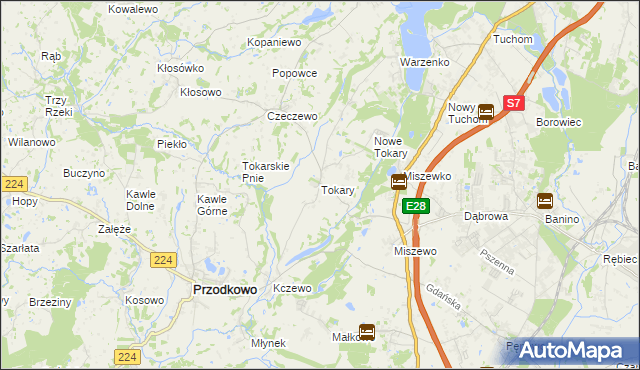 mapa Tokary gmina Przodkowo, Tokary gmina Przodkowo na mapie Targeo
