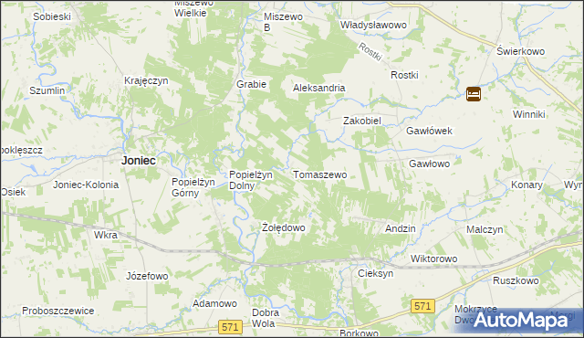 mapa Tomaszewo gmina Nowe Miasto, Tomaszewo gmina Nowe Miasto na mapie Targeo