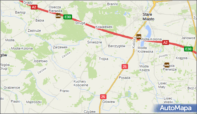 mapa Trójka gmina Stare Miasto, Trójka gmina Stare Miasto na mapie Targeo