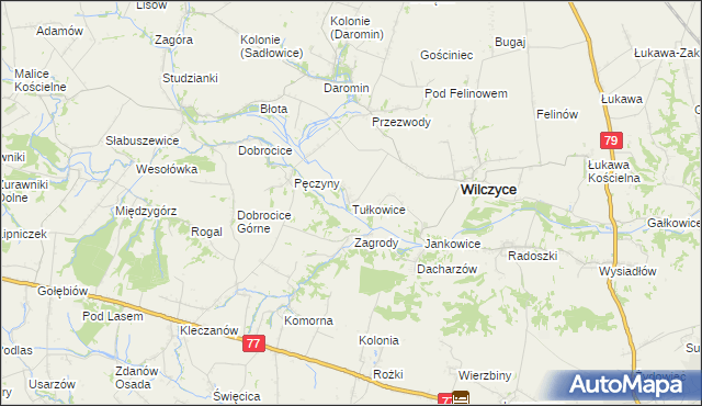 mapa Tułkowice gmina Wilczyce, Tułkowice gmina Wilczyce na mapie Targeo