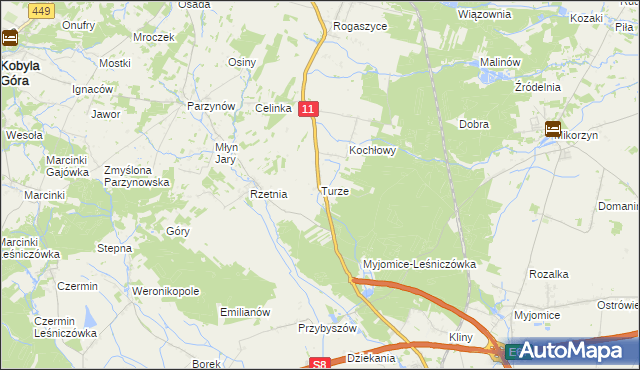 mapa Turze gmina Ostrzeszów, Turze gmina Ostrzeszów na mapie Targeo