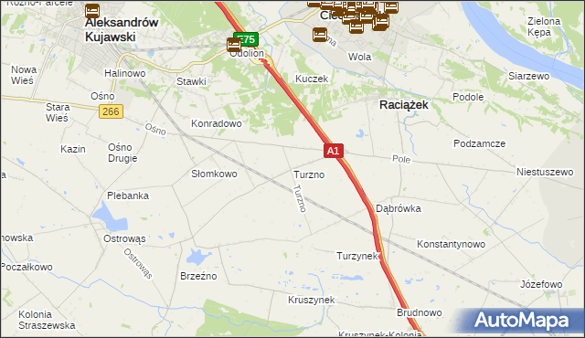 mapa Turzno gmina Raciążek, Turzno gmina Raciążek na mapie Targeo