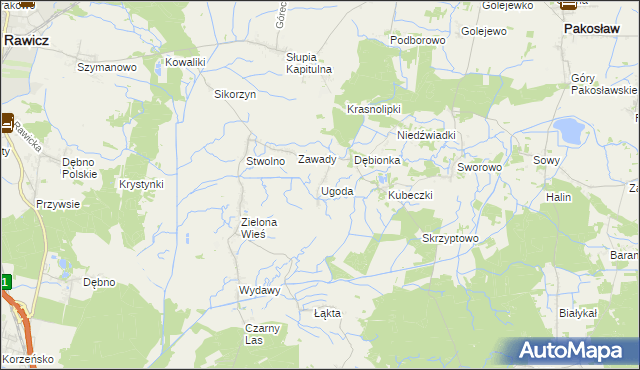 mapa Ugoda gmina Rawicz, Ugoda gmina Rawicz na mapie Targeo