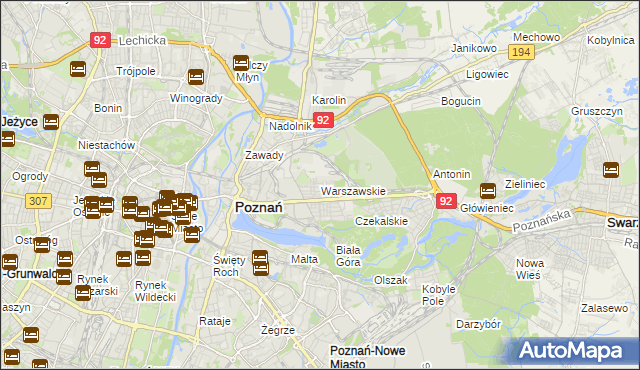 mapa Warszawskie gmina Poznań, Warszawskie gmina Poznań na mapie Targeo