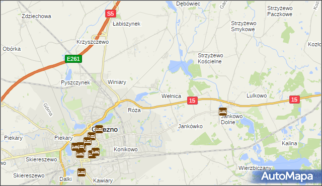 mapa Wełnica gmina Gniezno, Wełnica gmina Gniezno na mapie Targeo