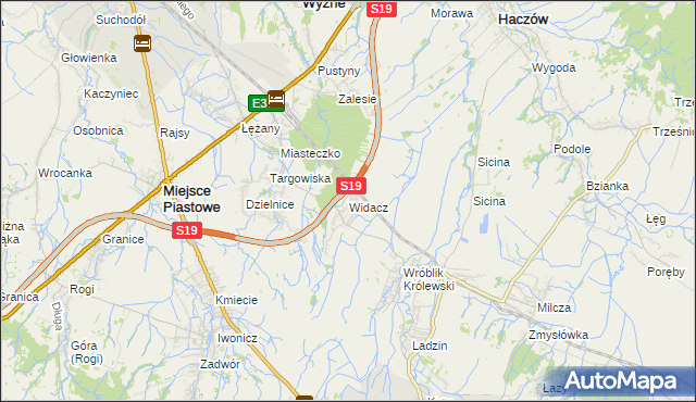 mapa Widacz gmina Miejsce Piastowe, Widacz gmina Miejsce Piastowe na mapie Targeo