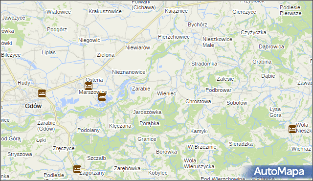mapa Wieniec gmina Gdów, Wieniec gmina Gdów na mapie Targeo