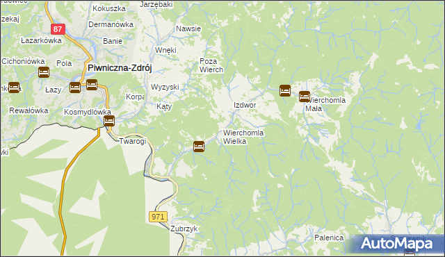 mapa Wierchomla Wielka, Wierchomla Wielka na mapie Targeo