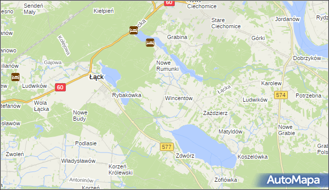 mapa Wincentów gmina Łąck, Wincentów gmina Łąck na mapie Targeo