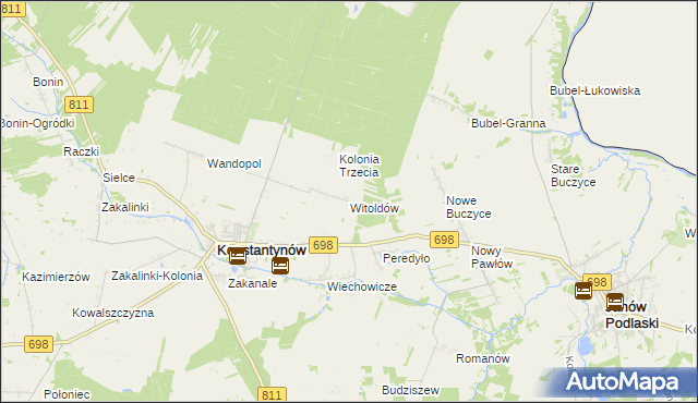 mapa Witoldów gmina Konstantynów, Witoldów gmina Konstantynów na mapie Targeo