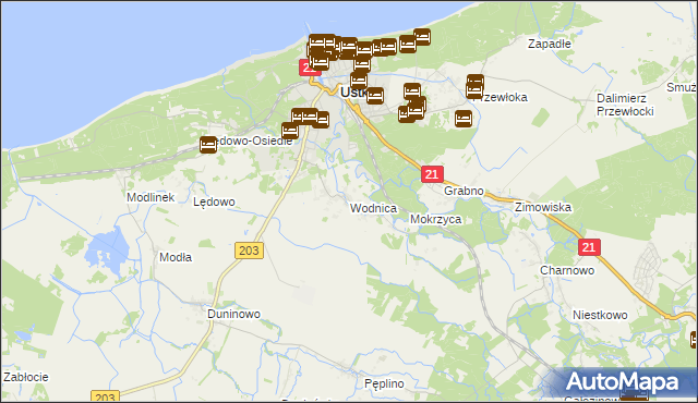 mapa Wodnica gmina Ustka, Wodnica gmina Ustka na mapie Targeo