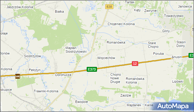 mapa Wojciechów gmina Siedliszcze, Wojciechów gmina Siedliszcze na mapie Targeo
