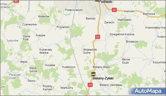 mapa Wojewódki Dolne, Wojewódki Dolne na mapie Targeo