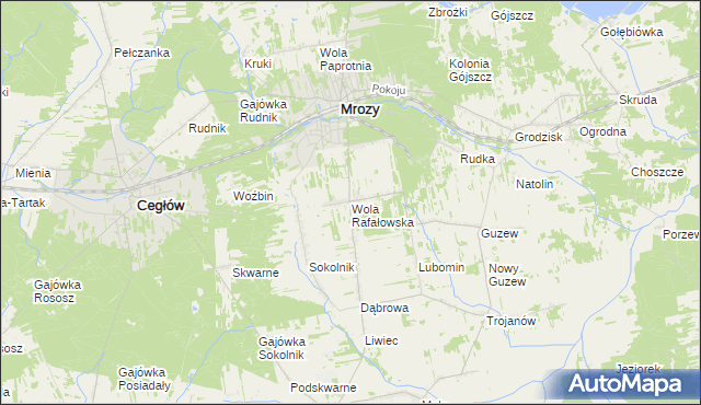 mapa Wola Rafałowska gmina Mrozy, Wola Rafałowska gmina Mrozy na mapie Targeo