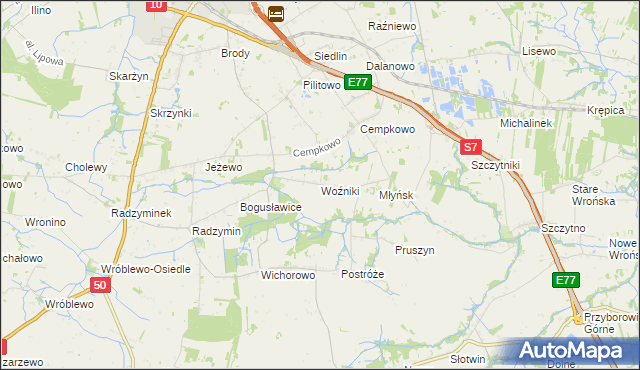 mapa Woźniki gmina Płońsk, Woźniki gmina Płońsk na mapie Targeo