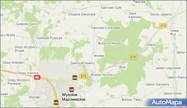 mapa Wróble gmina Wysokie Mazowieckie, Wróble gmina Wysokie Mazowieckie na mapie Targeo