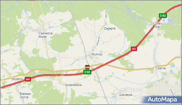 mapa Wykroty gmina Nowogrodziec, Wykroty gmina Nowogrodziec na mapie Targeo