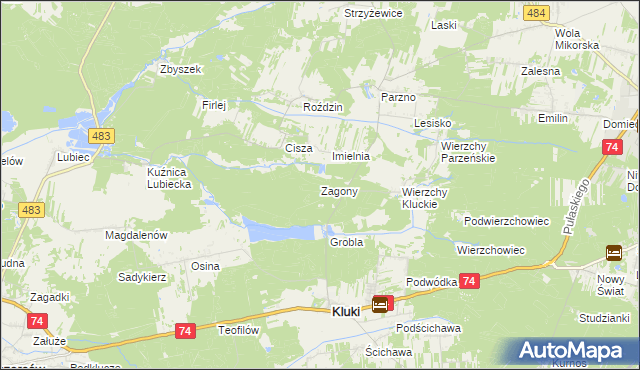 mapa Zagony gmina Kluki, Zagony gmina Kluki na mapie Targeo