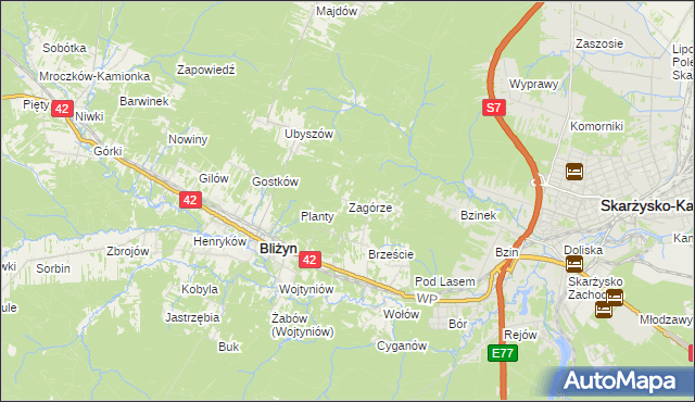 mapa Zagórze gmina Bliżyn, Zagórze gmina Bliżyn na mapie Targeo
