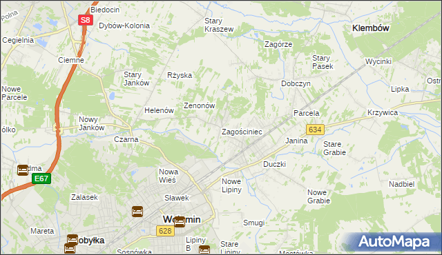 mapa Zagościniec gmina Wołomin, Zagościniec gmina Wołomin na mapie Targeo