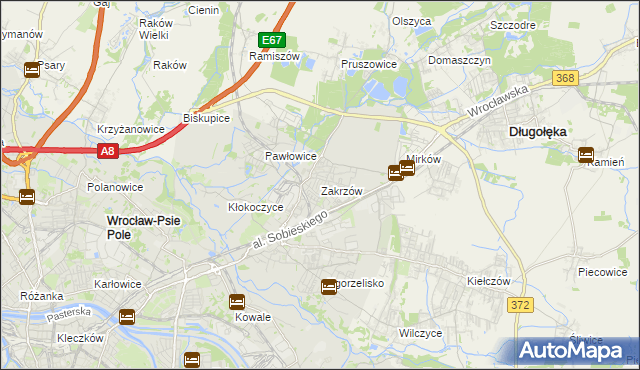 mapa Zakrzów gmina Wrocław, Zakrzów gmina Wrocław na mapie Targeo
